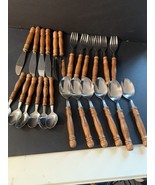 Service 6-Old Homestead Wooden Handle Flatware Taiwan 1970&#39;s 24 Pieces S... - $27.95