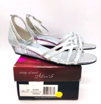 Easy Street Tarrah Wedge Slingback Sandals -Silver Glitter, US 7.5N (NARROW) - £17.38 GBP