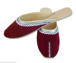 Women Slippers Indian Handmade Leather Traditional Clogs Jutti Maroon US 9  - £34.47 GBP