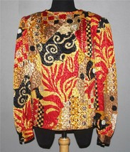 VTG NICOLA Abstract Silhouette Leopard Background Button Back Blouse Wm&#39;... - $22.99