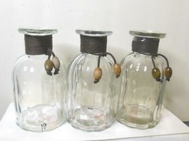 Set of 3 Clear Glass Ribbed Bottles with Brown Twine &amp; Stones 5.5 Inches Pier 1 - $23.76