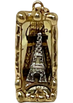 Rectangular Paris Eiffel Tower Charm Pendant Gold Tone Hammered Metal &amp; Resin - $12.99