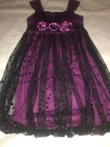 Size 12 My Michelle Pinkish Purple Party Dress Sheer Black Glitter Overl... - £17.58 GBP