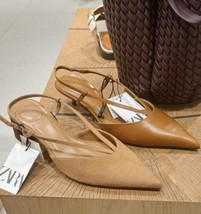 ZARA BNWT 2025. SAND TAN SPLIT SUEDE SLINGBACK SHOES STRAPS. 2221/510/105 - $103.54