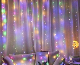 String curtain fairy lights multicolor 8 modes 9.8&#39; x 6.5&#39; 10 copper wire string - £11.12 GBP