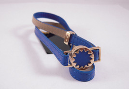 House of Harlow Bracelet, Gold-Tone Sunburst and Cobalt Leather Wrap NEW - $34.75