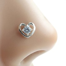 Heart Style Real 925 Sterling Silver White CZ Women Screw Nose Stud - £11.56 GBP