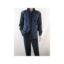 Men Silversilk 2pc Fancy walking leisure suit Italian woven knits 4407 Navy Blue image 10