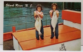 Shark River N.J. Two Young Girls Posing with their Nice Size Fluke Postc... - £15.69 GBP