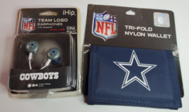 Dallas Cowboys NFL Tri-Fold Nylon Wallet &amp; iHip Earphones Wired Licensed - £15.78 GBP