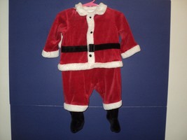Infant Baby 6-9 Month Santa Outfit Red Velour with Hat Attached Booties - £8.69 GBP