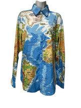 bi fang World Earth map Atlas button up Long Sleeve shirt Size S - £14.70 GBP