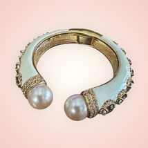Joan Rivers Classic Collection Cuff Bracelet Faux Pearl Cream Enamel Rhi... - $190.14 CAD