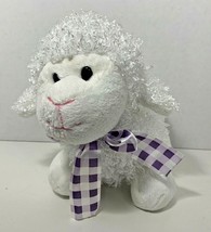 Inter-American plush white sheep lamb purple checkered gingham ribbon bow Easter - £11.69 GBP