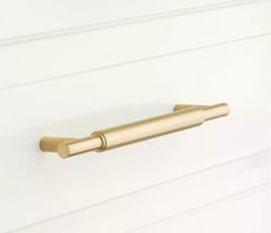New 4&quot; Satin Brass Colmar Solid Brass Cabinet Pull by Signature Hardware - $16.95