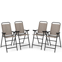 Patio Folding Bar Stool Set of 4 with Metal Frame and Footrest-Coffee - Color: C - $312.15 CAD