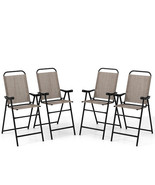 Patio Folding Bar Stool Set of 4 with Metal Frame and Footrest-Coffee - ... - $312.15 CAD