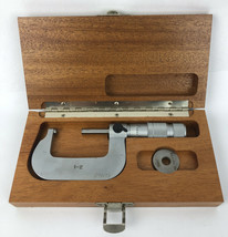 Vintage Brown &amp; Sharp Outside Micrometer 1&quot;-2&quot;, Resolution .0001&quot; W Wood Case - £123.77 GBP