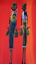 Original African Painted Canvas Art Two Women (1) 15&quot;x9.5&quot; Signed Malimero 2010 - £59.61 GBP