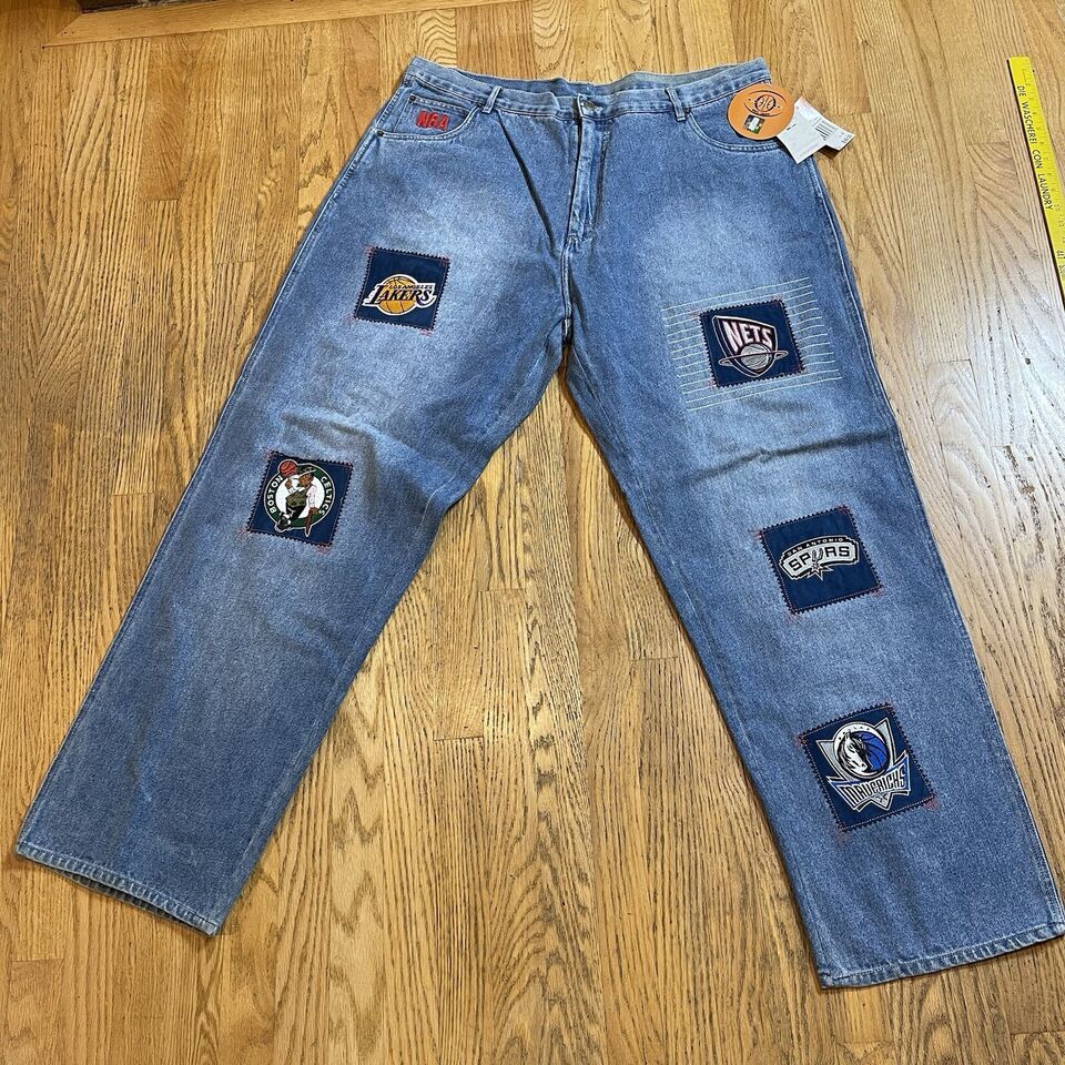 Unk Embroidered Basketball Patch Jeans NBA Team Logos Sz 42 x 33 NWT Vtg... - $87.75