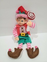 Christmas Pixie Elf Candy Lollipop Doll Tree Knee Hugger Ornament 10&quot; - £14.28 GBP