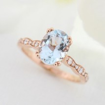 2Ct Oval Cut Lab-Created Aquamarine Women Engagement Ring 14k Rose Gold Plated - £108.40 GBP