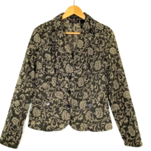 Axcess Liz Claiborne Blazer Jacket Womens 12 Stretch Woven Black Beige Floral - £24.59 GBP