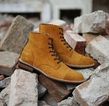 Handmade Ankle Boot Camel Color Cap Toe Suede Leather Boot For Men&#39;s - £127.07 GBP