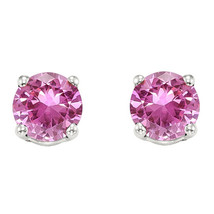 5MM Round Lab Pink Sapphire Earrings in Sterling Silver - $716.53 MXN