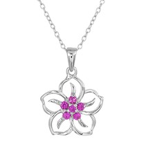 925 Sterling Silver Round Pink Sapphire Flower Pendant Necklace With Chain - £44.17 GBP