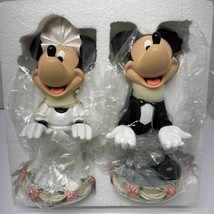 Walt Disney Kissing Porcelain Bobble Head Mickey &amp; Minnie Mouse Bride &amp; Groom - £44.97 GBP
