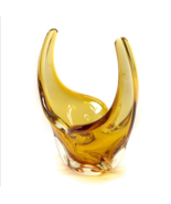 MCM Vintage Studio Art Glass Hand Blown Yellow Amber Centerpiece Bowl Ba... - £31.63 GBP