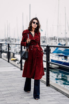 Women red suede long coat Women designer red sheepskin leather coat jacket #12 - £340.27 GBP