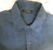 Cellini 100% Linen Shirt Blue Short Sleeve Front Button 48 mint - $78.16