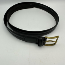 Mens Fashion Belt Black Leather Brass / Gold color Buckle Adjustable Size 38” - £18.37 GBP