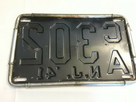 Old Vtg 1941 New Jersey CA302 Black &amp; Beige License Plate 11&quot; x 7&quot; - £79.20 GBP