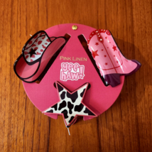 Nwt Set 3 Pink Linen Yee Haw! Hair Clips Cowboy HAT-STAR-HAT - £13.48 GBP