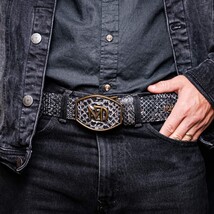 Arkansas Genuine Snake Skin Western Belt Antique Charcoal Gray Newspaper image 9