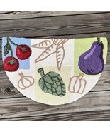 Vtg Half Round Rug Vegetable Design Garlic Eggplant Artichoke Tomato 19&quot;... - $33.25