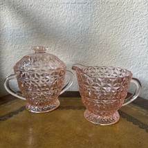 Vintage Fenton Pink Fine Cut and Block Sugar and Creamer Set Depression Glass - £69.58 GBP