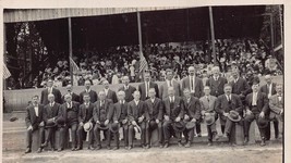 Large Group Of Men In Front Of Crowd STADIUM/BLEACHER~1910s Real Photo Postcard - £7.74 GBP