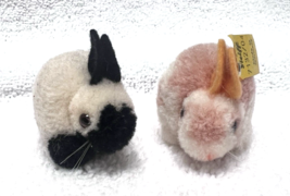 2 Vintage Steiff #7132/04 WOOLEN Fat Bunny Rabbits Poms 1 w Tag &amp; Button... - $39.11
