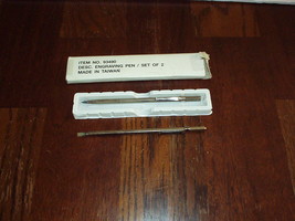 Vintage Set of 2 Metal Engraving Silver tone Pens in Box made in Taiwan ... - $21.00