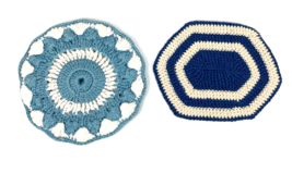 Vintage Miniature Dollhouse Rug Crochet Blue White Lot 2 - $19.00