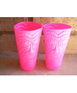2 plastic 14oz. tumblers/cups pink with Tikis nwot - $8.00