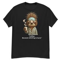 Sloth in pajamas Black T-shirt Funny I drink coffee  t-shirt birthday gi... - $15.84+
