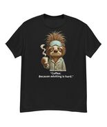 Sloth in pajamas Black T-shirt Funny I drink coffee  t-shirt birthday gi... - $15.84+