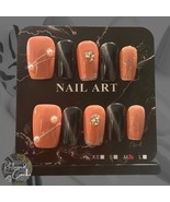 Salmon and Black Medium Square Press On Nails - Size Medium - $10.00
