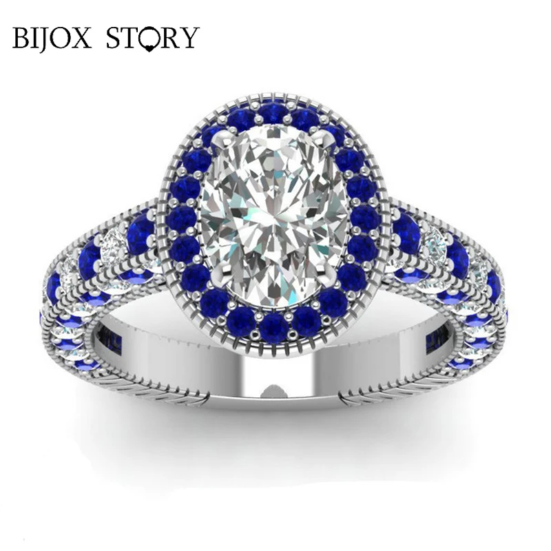 Ury ring for women 925 silver jewelry with oval shape sapphire gemstone charm ring thumb155 crop