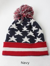 Cuffed Americana Beanie With Oversize Pom Pom Soft Ski Hat Cap Navy High... - £6.39 GBP
